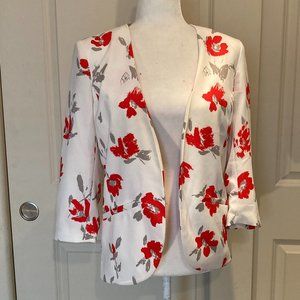 Chelsea28 White & Red Floral Pattern Blazer